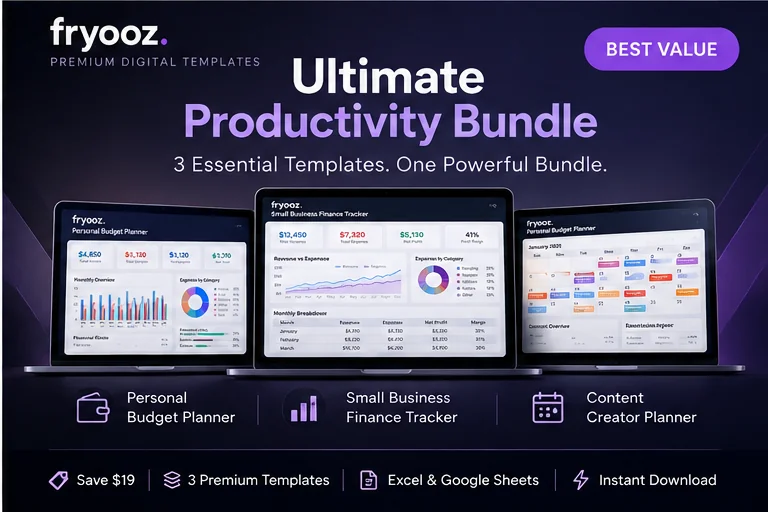 Illustrative preview of the Fryooz Ultimate Productivity Bundle
